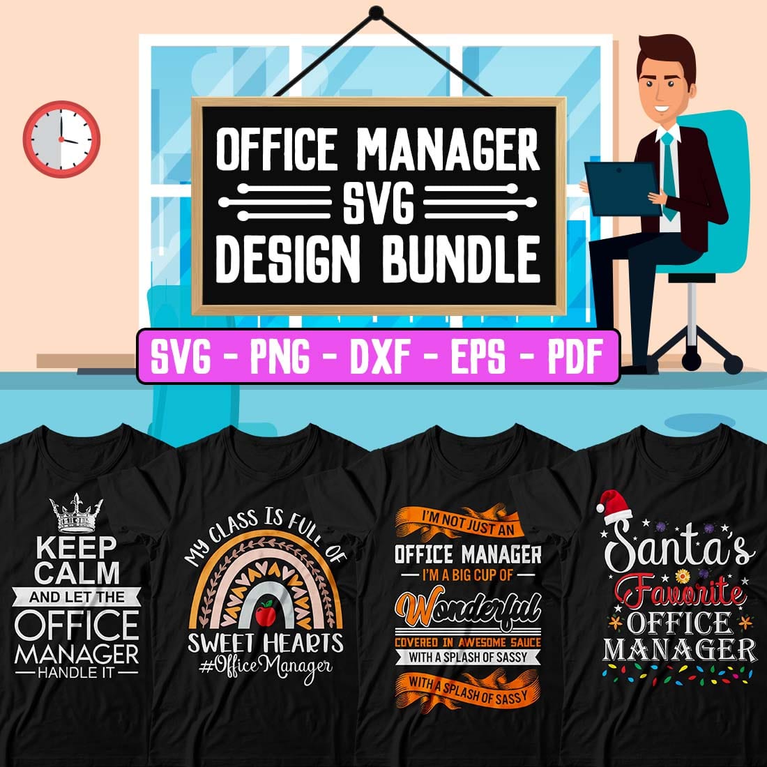 Office Manager SVG Design Bundle cover image.
