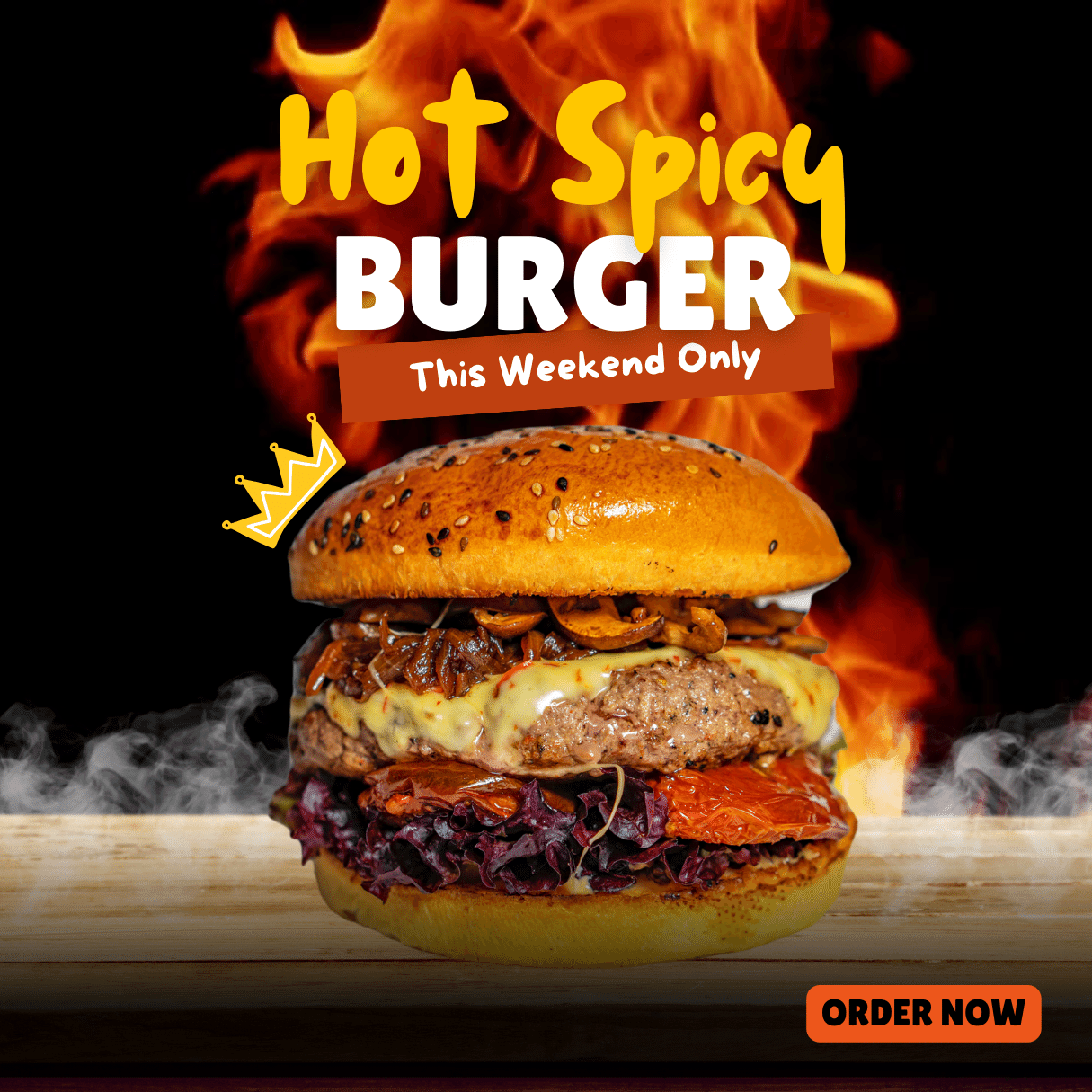 Black Modern Hot Burger pinterest preview image.