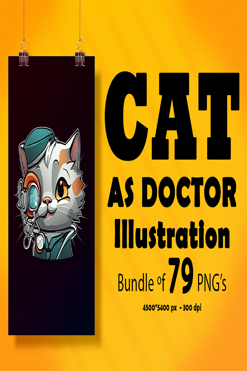 Doctor Cat Illustration for POD Clipart Bundle pinterest preview image.