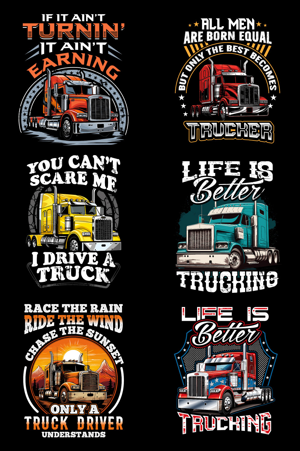 Truck driver t shirt design bundle pinterest preview image.