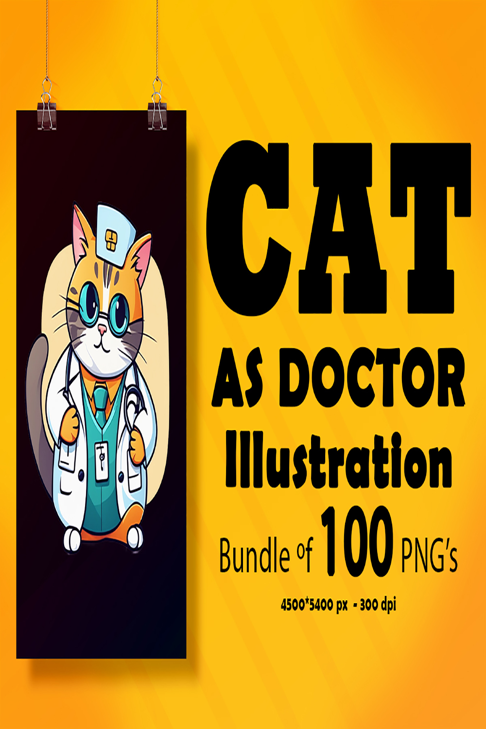Cat as Doctor Illustration for POD 100 Clipart Bundle pinterest preview image.