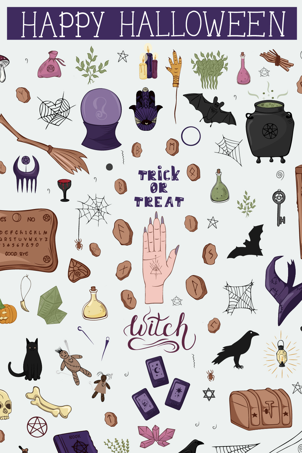 Halloween Vector Pack (128 Elements) pinterest preview image.
