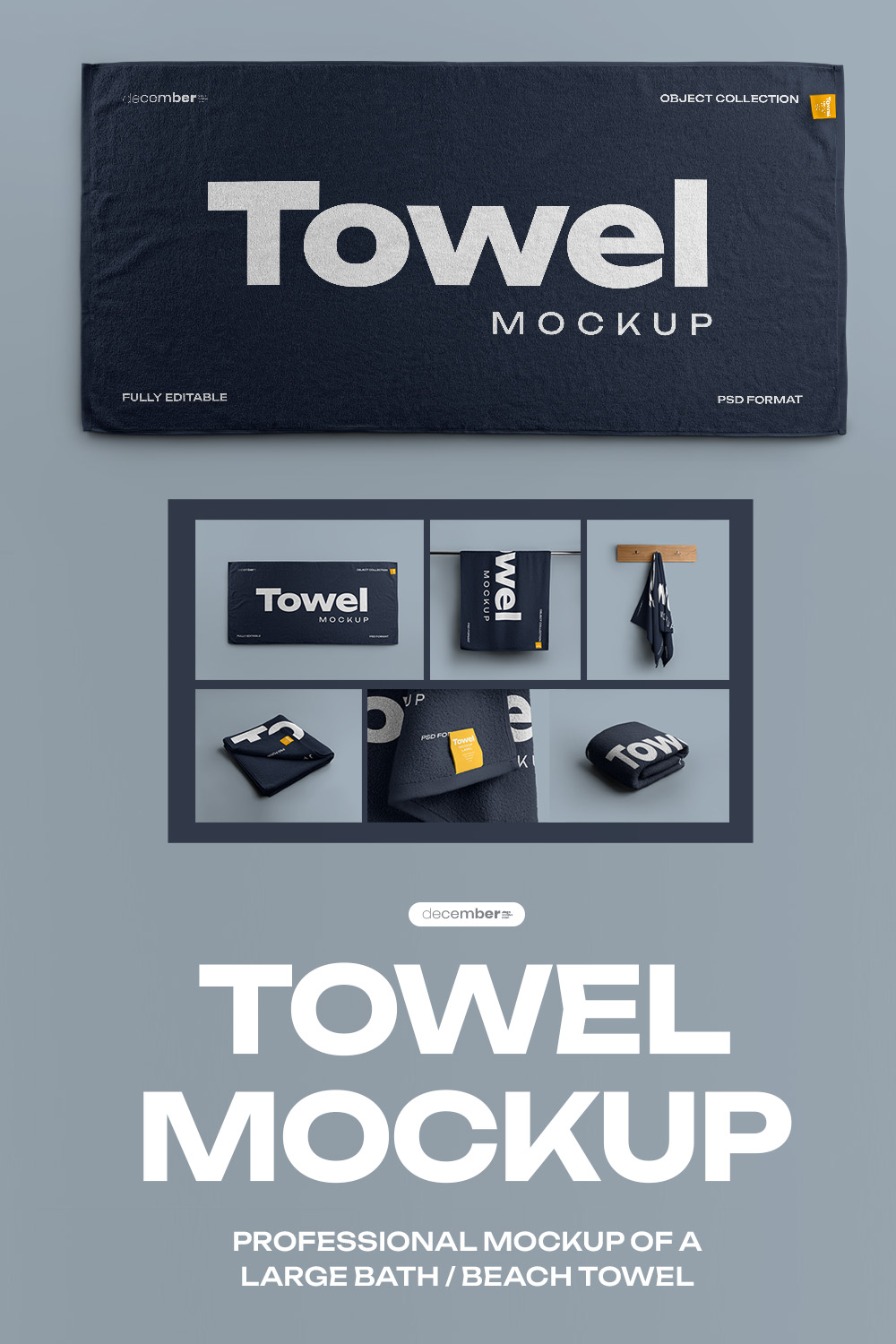6 Mockup of a Large Bath / Beach Towel pinterest preview image.