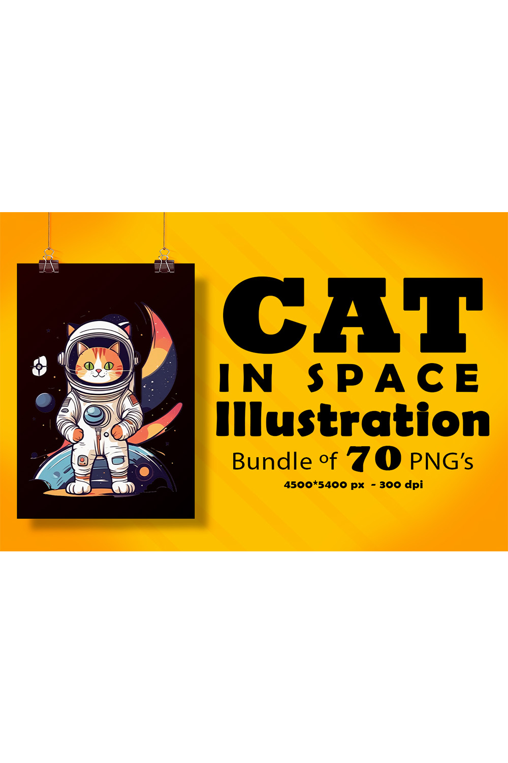 Cat in Space Illustration for POD 70 in 1 Bundle pinterest preview image.