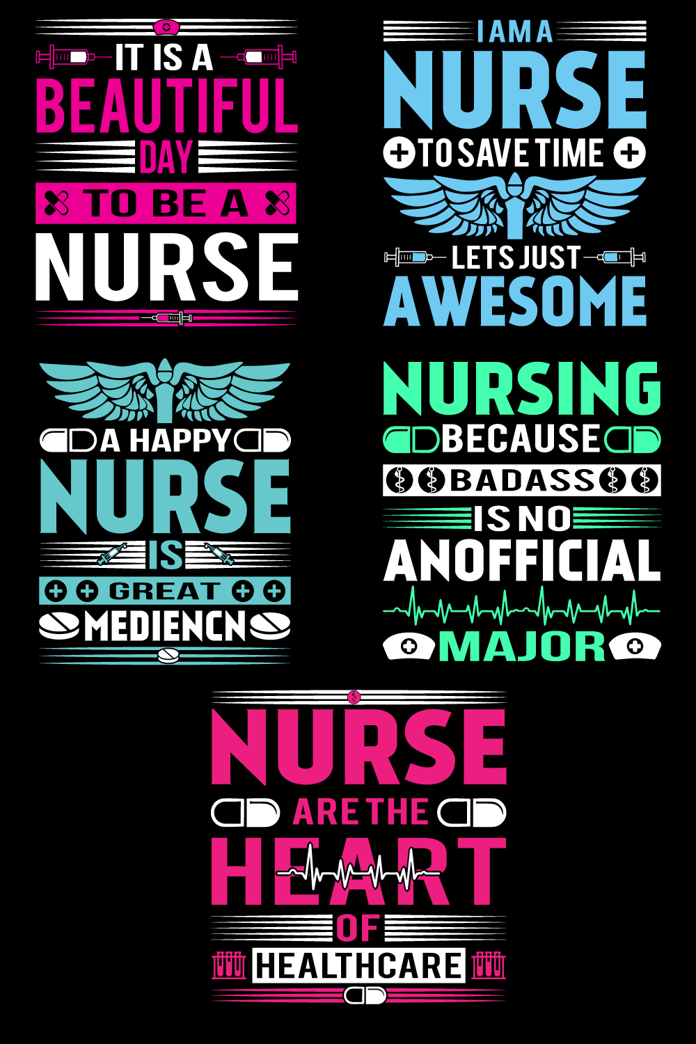 Nurse T-shirt Design Bundle pinterest preview image.