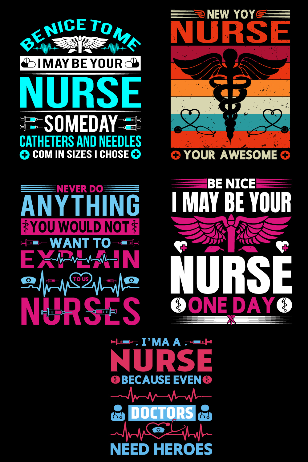 Nurse T - shirt Design Bundle pinterest preview image.