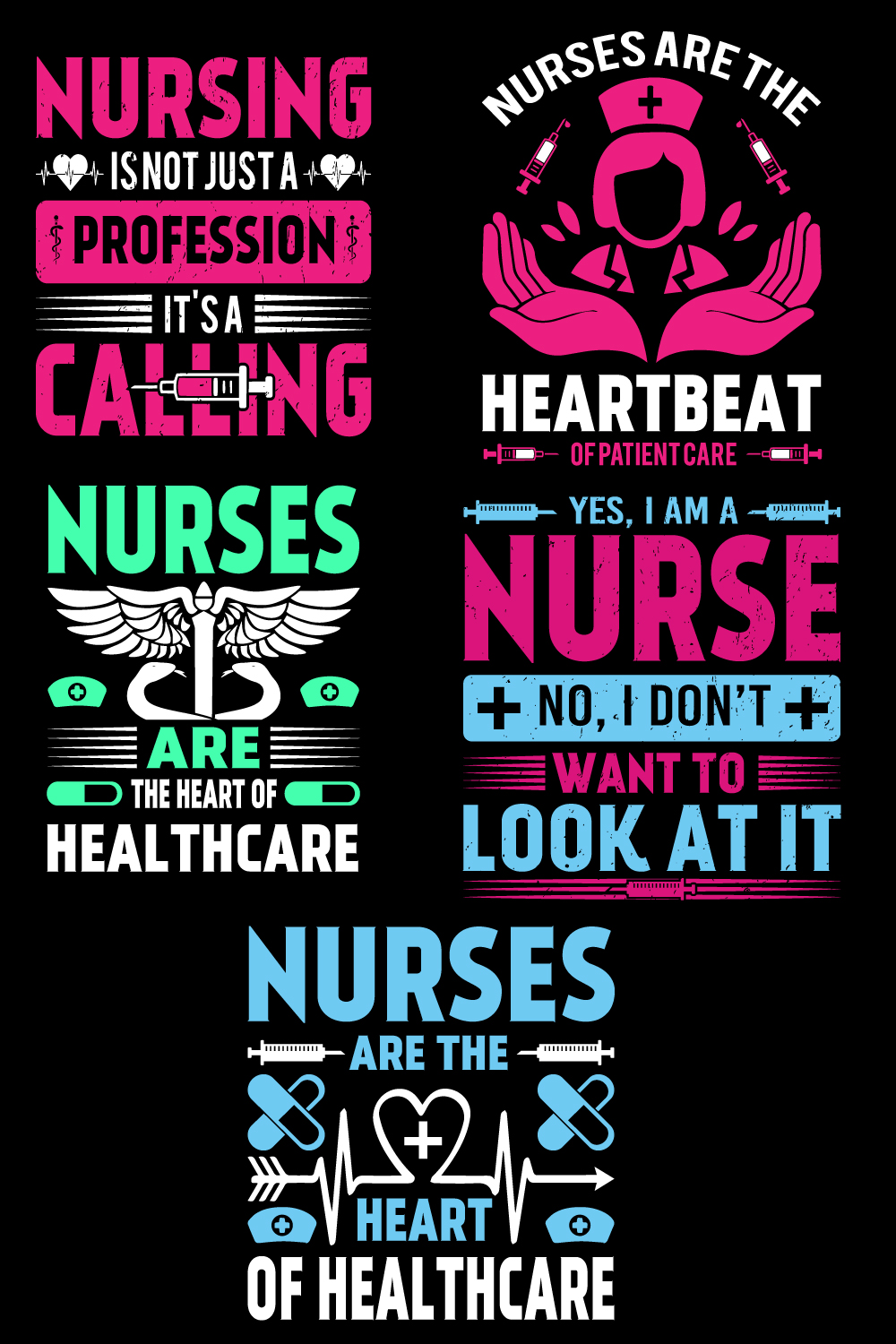 Nurse T shirt Design Bundle pinterest preview image.