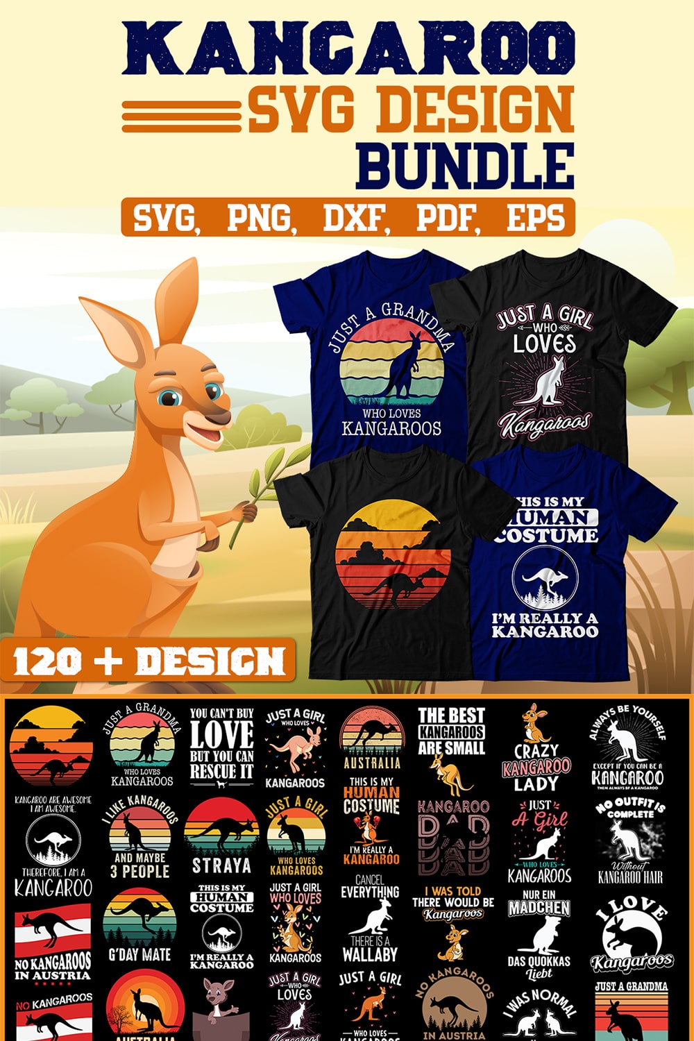 Kangaroo SVG Design Bundle pinterest preview image.
