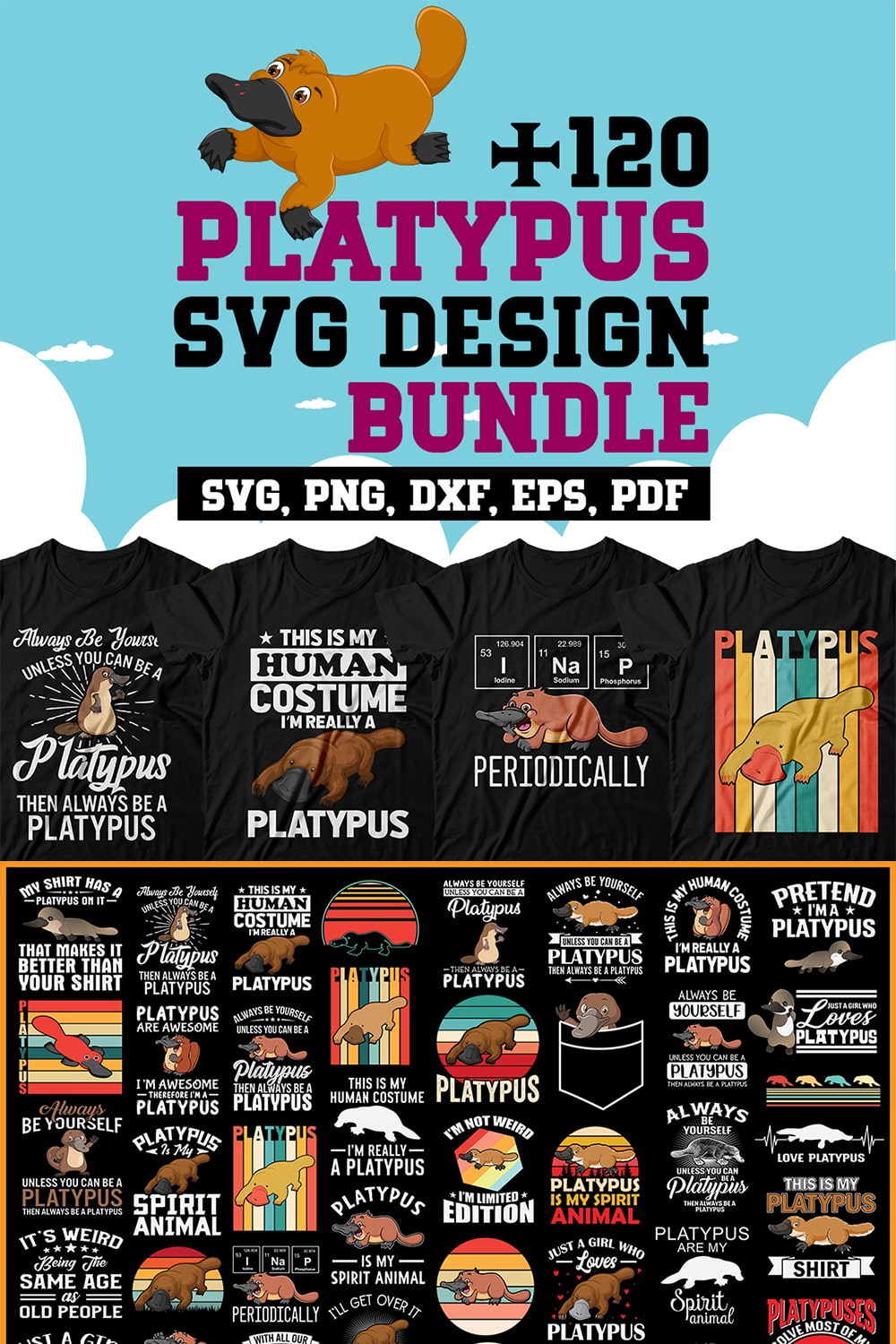 Platypus Svg Design Bundle pinterest preview image.