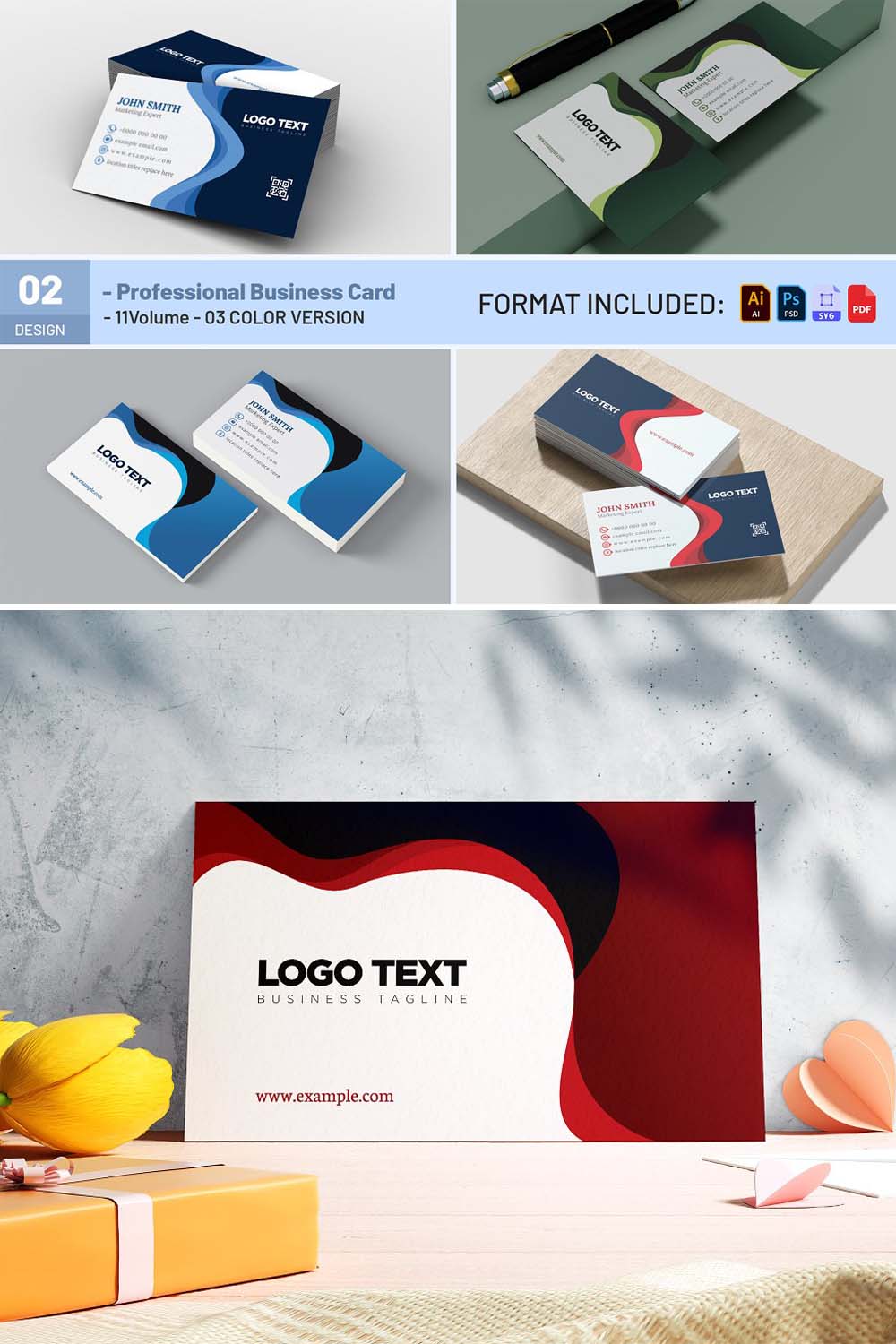 Modern Business Cards Design Template pinterest preview image.