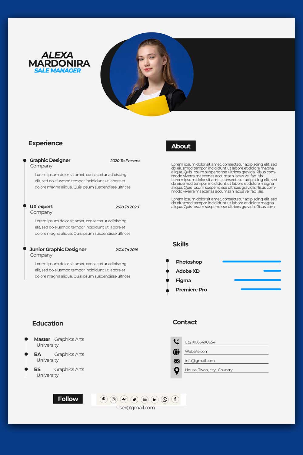 Minimal Resume Design pinterest preview image.