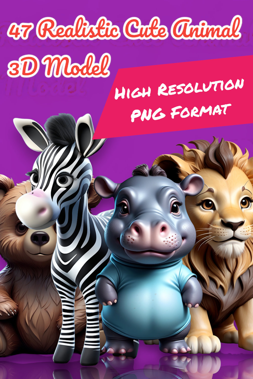 47 Realistic Cute Animal 3D Model High Resolution pinterest preview image.