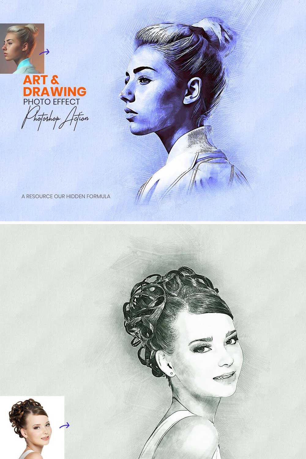 Art & Drawing Photoshop Action pinterest preview image.