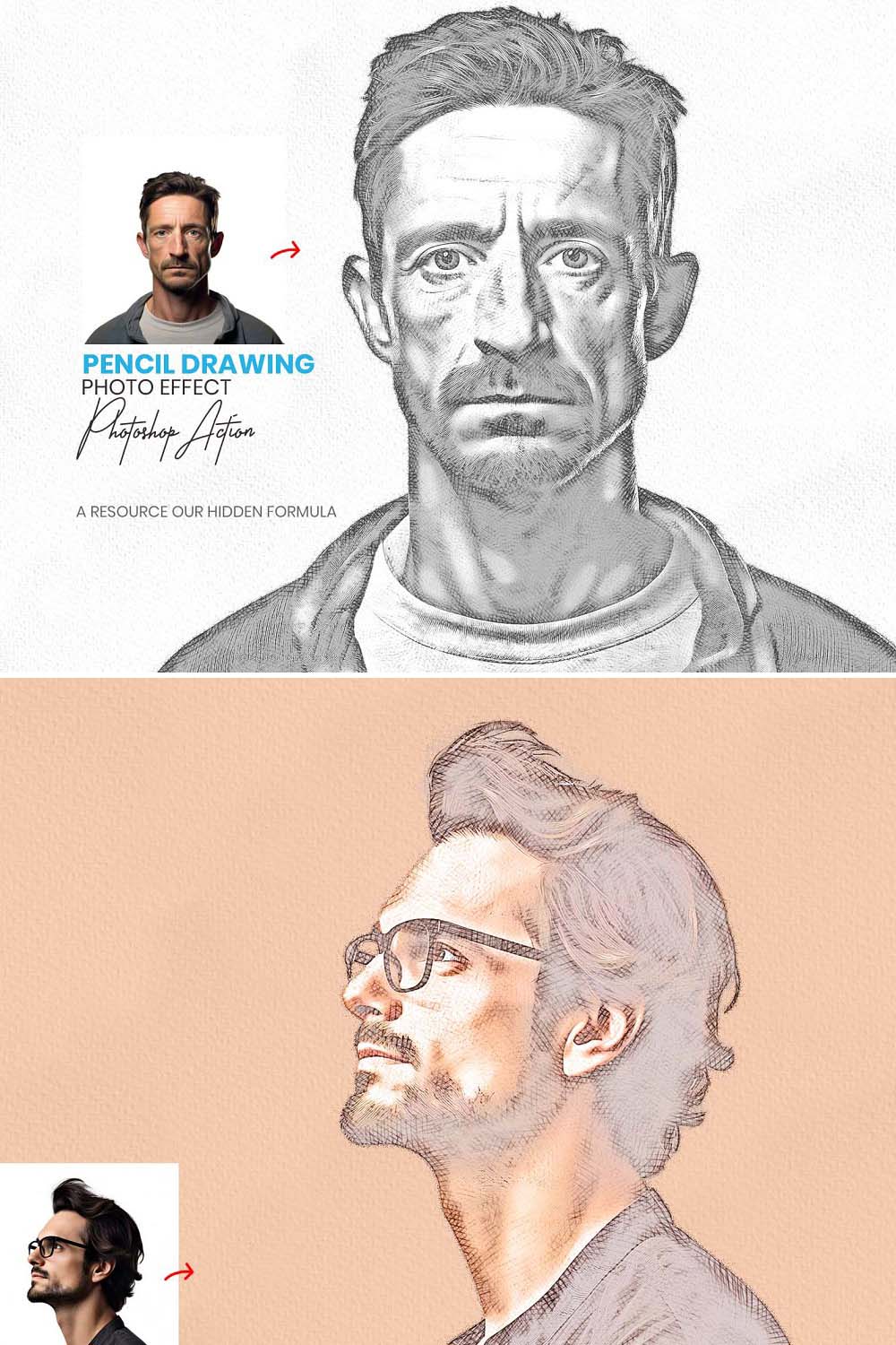 Pencil Drawing Actions pinterest preview image.