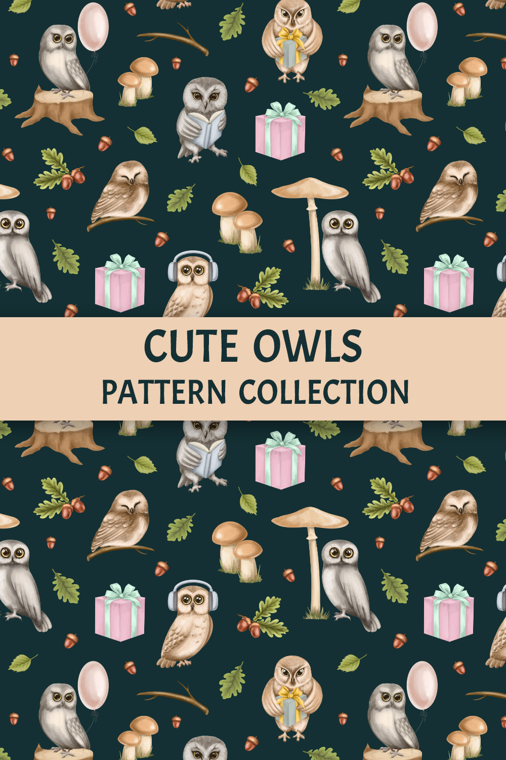 Cute owls pattern collection pinterest preview image.