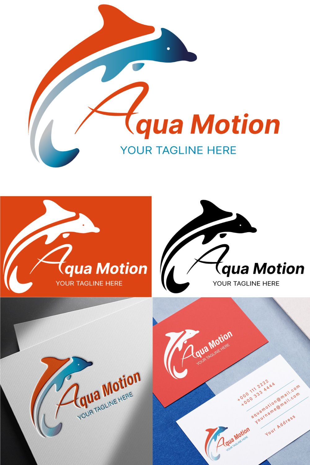 Dolphin Gradient Logo Vector Illustration and Business Card pinterest preview image.