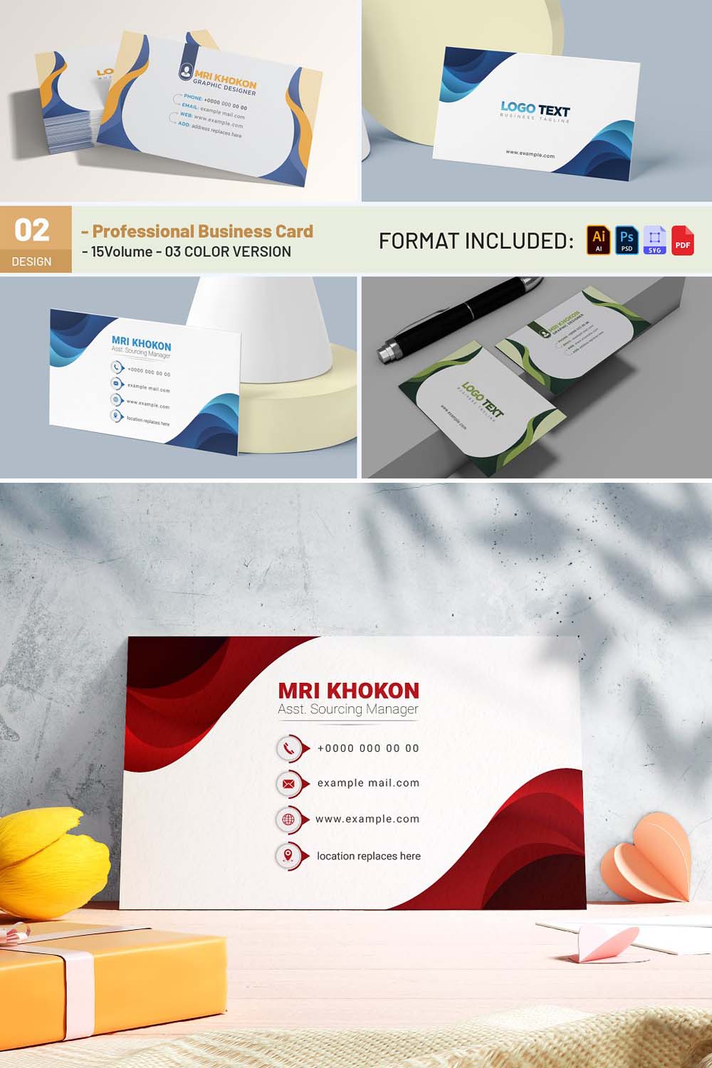 Professional Business Card Template pinterest preview image.