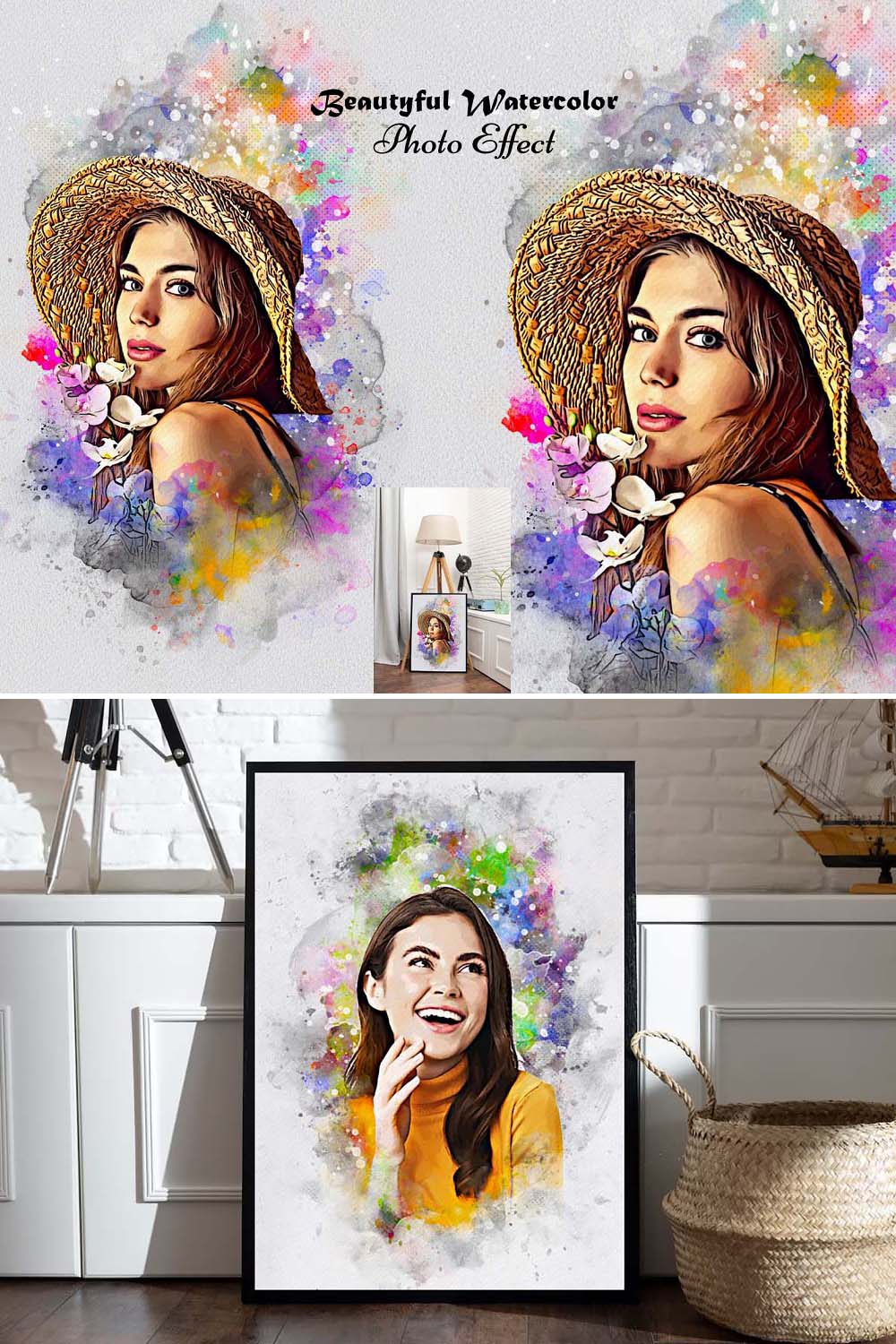 Beautiful Watercolor Photo Effect pinterest preview image.