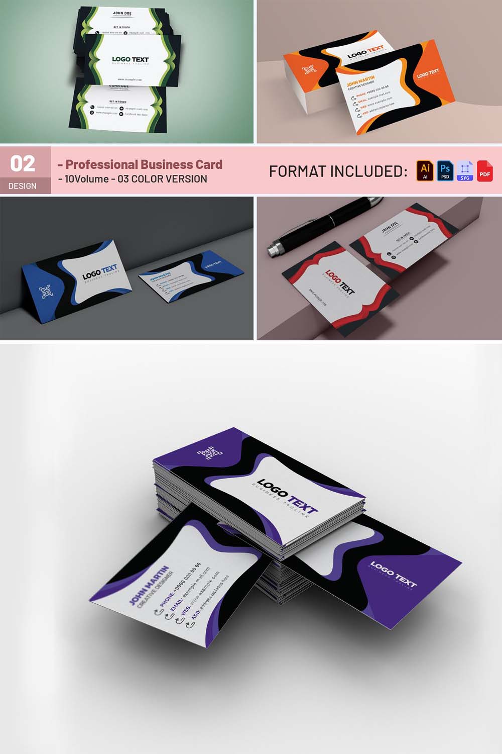 Professional Business Card Template pinterest preview image.