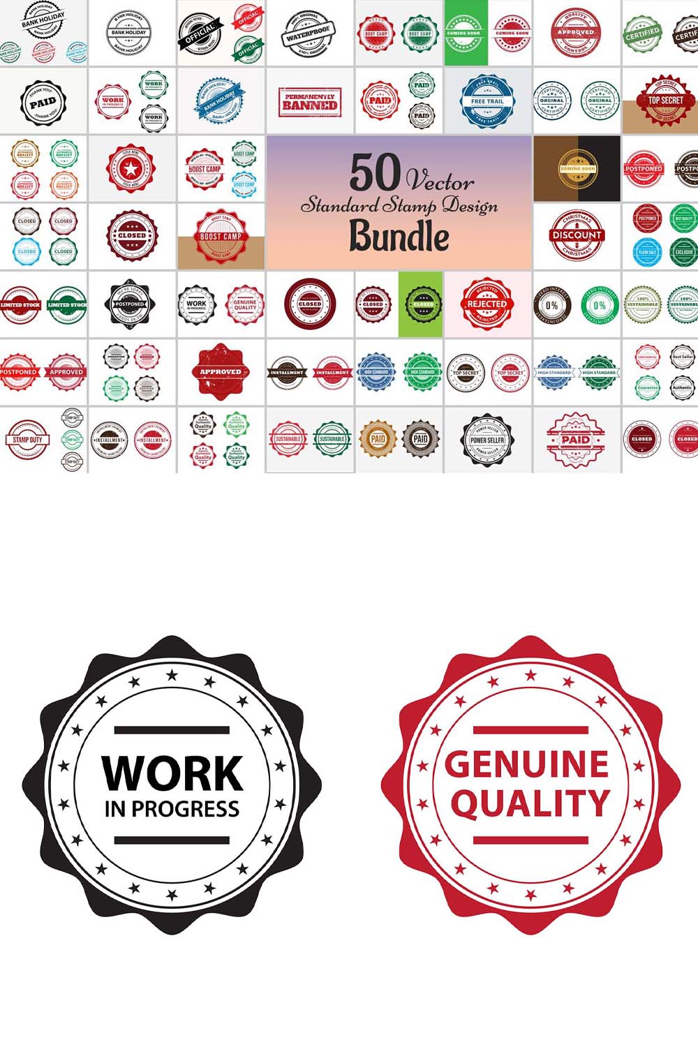 50 Standard Stamp Design Bundle pinterest preview image.