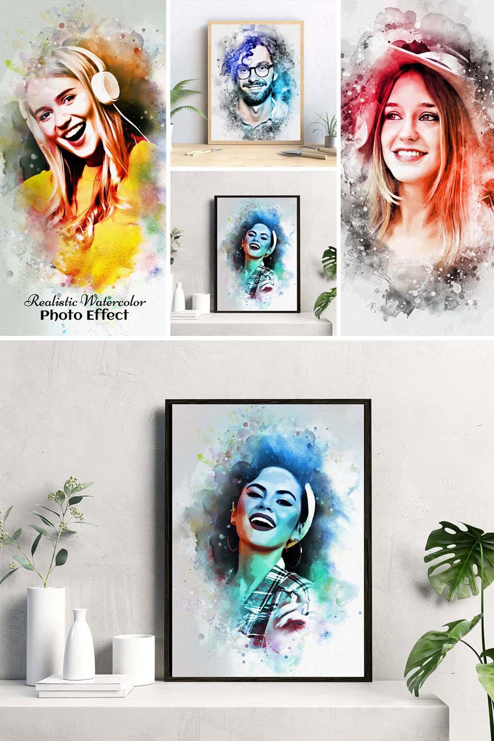 Realistic Watercolor Photo Effect pinterest preview image.