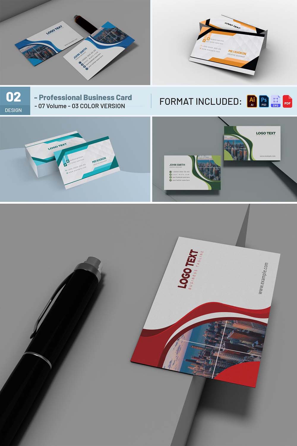 Professional Business Card Template pinterest preview image.