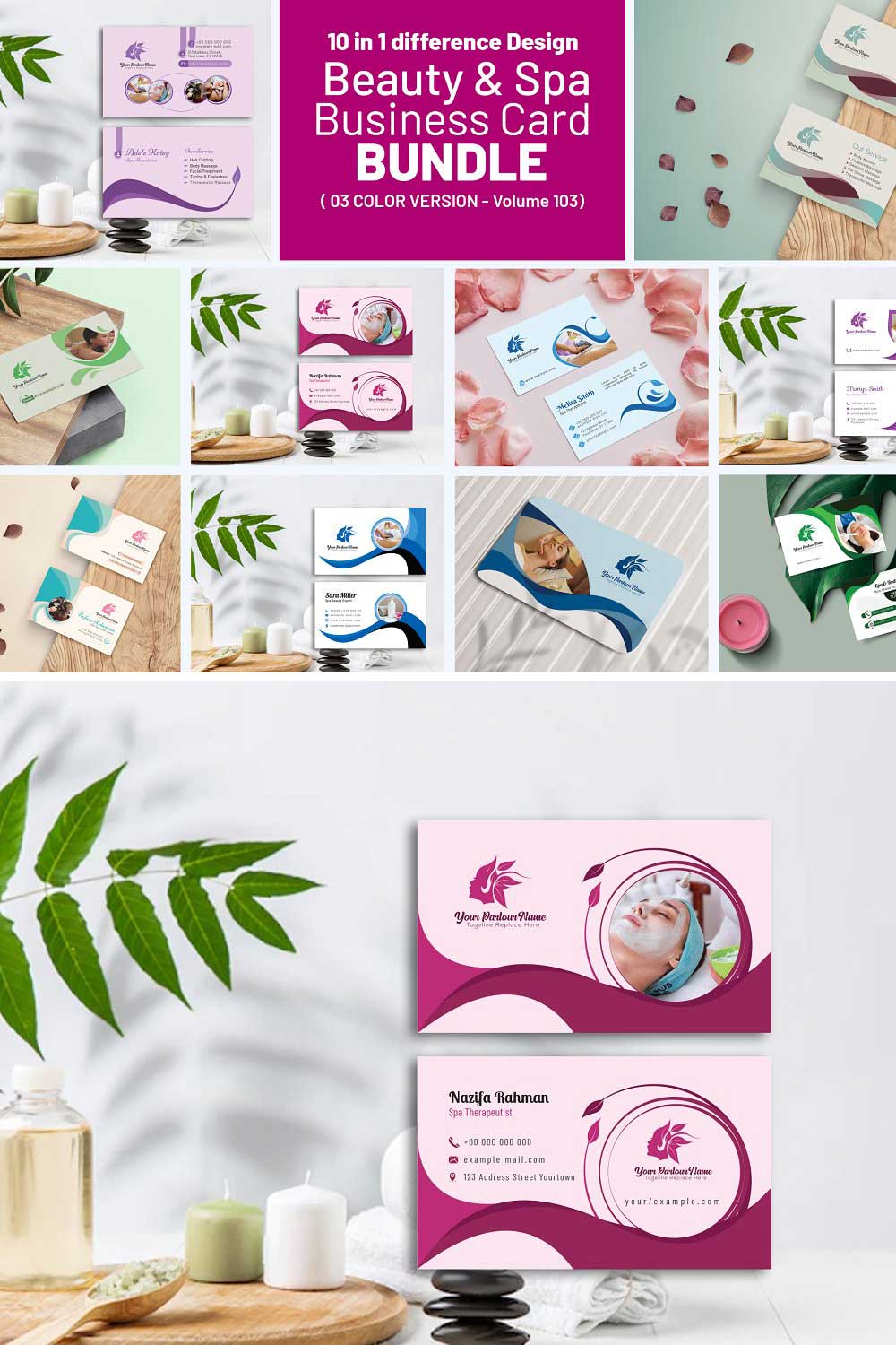 Beauty & Spa Business Cards Bundle pinterest preview image.