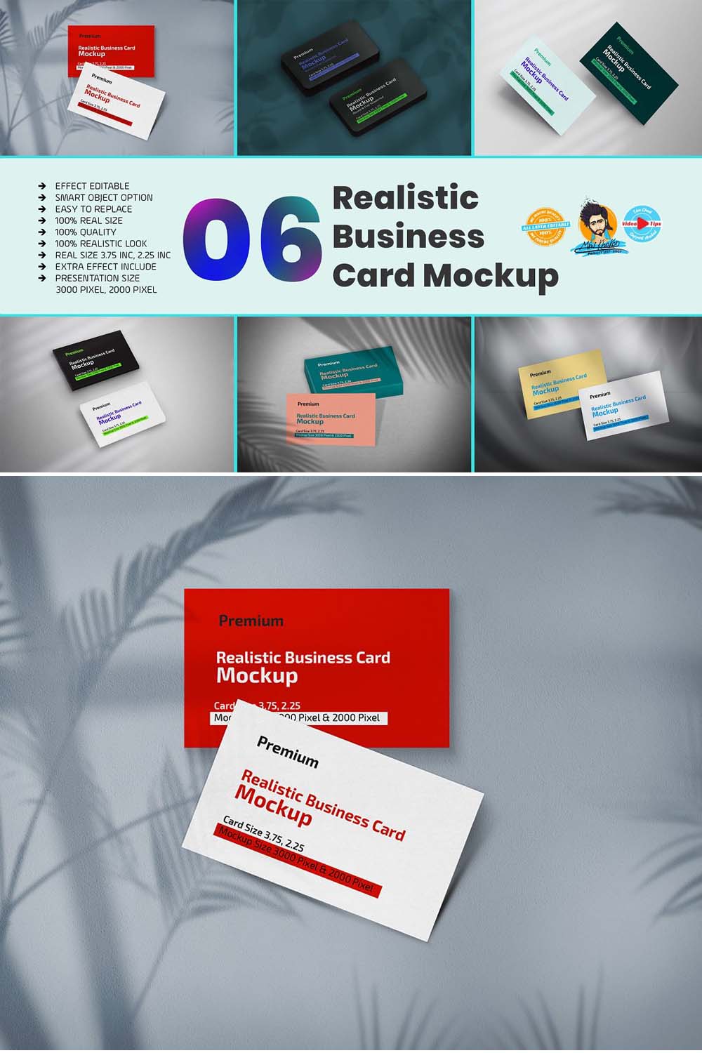 Realistic Unique Business Card Mockup pinterest preview image.