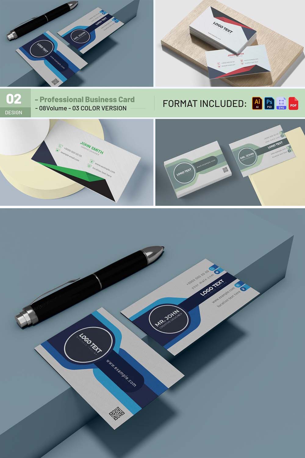 Professional Business Card Template pinterest preview image.