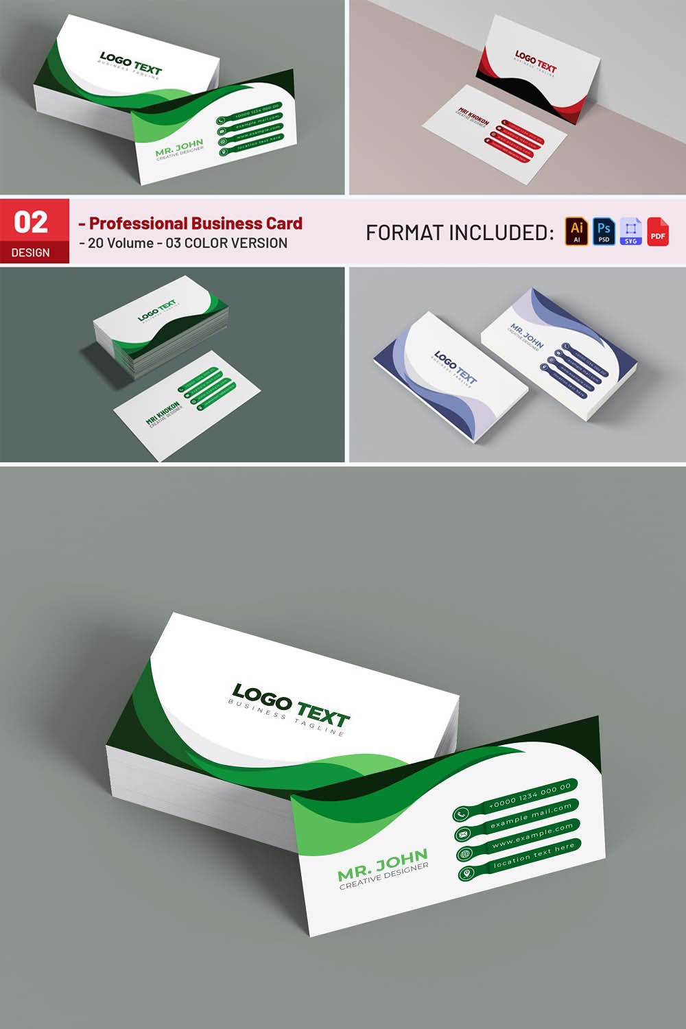 Modern Business Cards Template pinterest preview image.