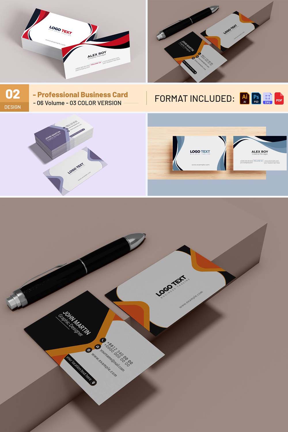 Modern Business Cards Template pinterest preview image.