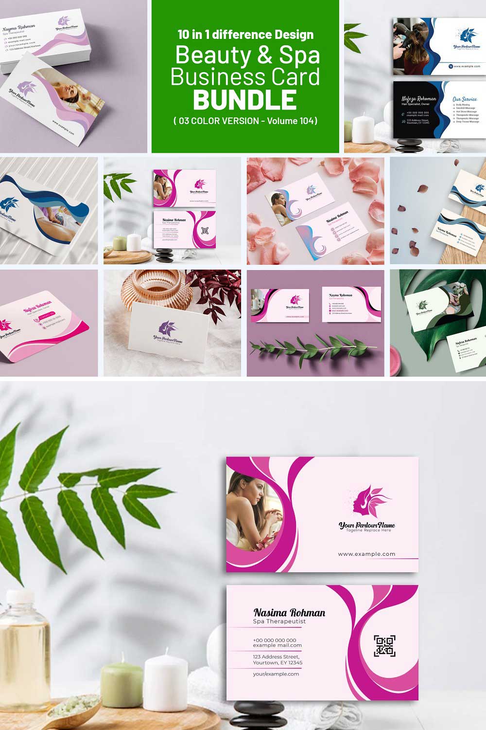 Beauty & Spa Business Cards Bundle pinterest preview image.