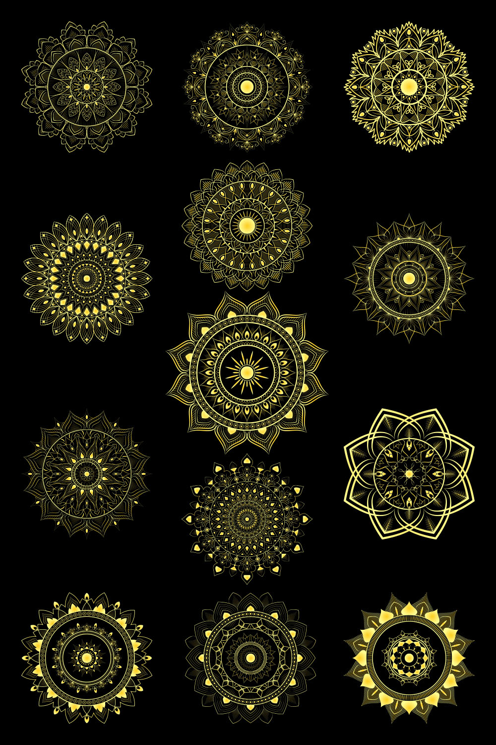 13 Luxury Golden Mandala with Black Background pinterest preview image.