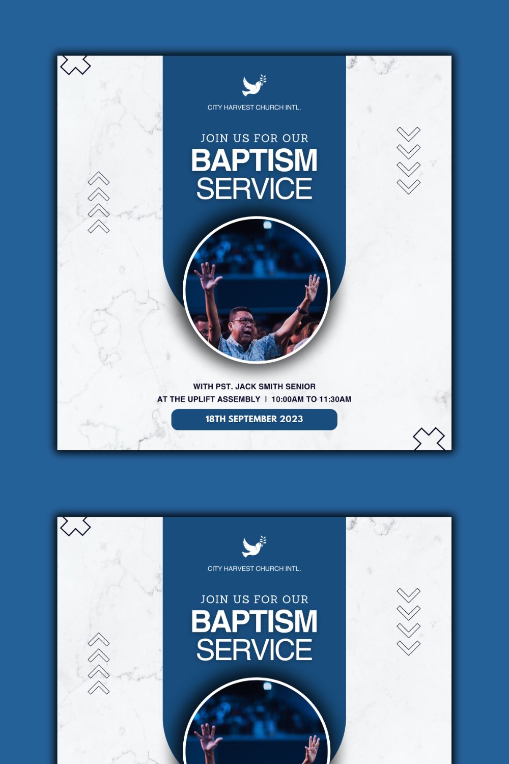 Baptism Service Premium Canva Church social media template pinterest preview image.