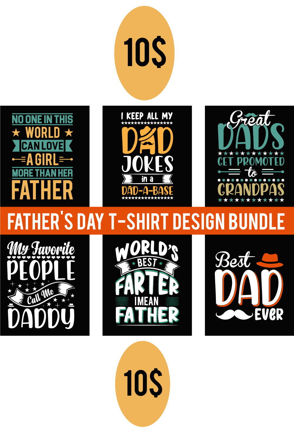 Vector Fathers day creative typography t shirt design template Bundle pinterest preview image.