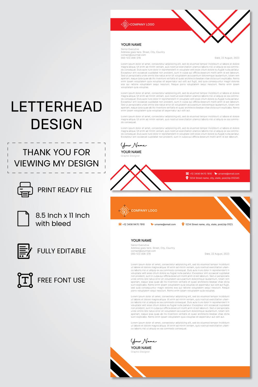 Modern Business and Corporate Letterhead Design pinterest preview image.
