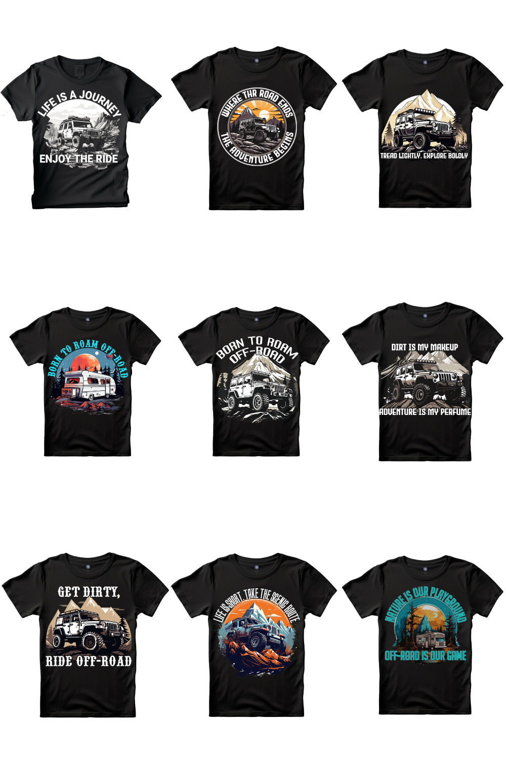 bundle package of OFF-ROAD t-shirt design, family t-shirt design, adventure t-shirt design pinterest preview image.