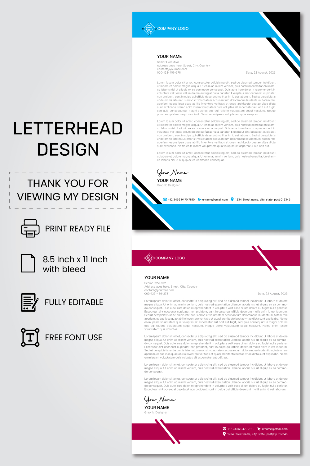 Modern Business and Corporate Letterhead Design pinterest preview image.