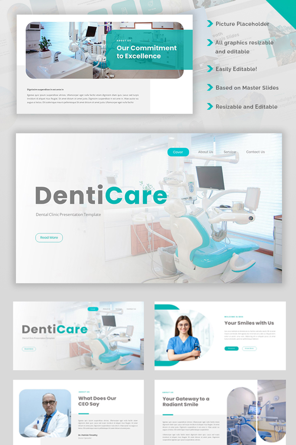DentiCare-Dental Clinic Google Slides Template pinterest preview image.