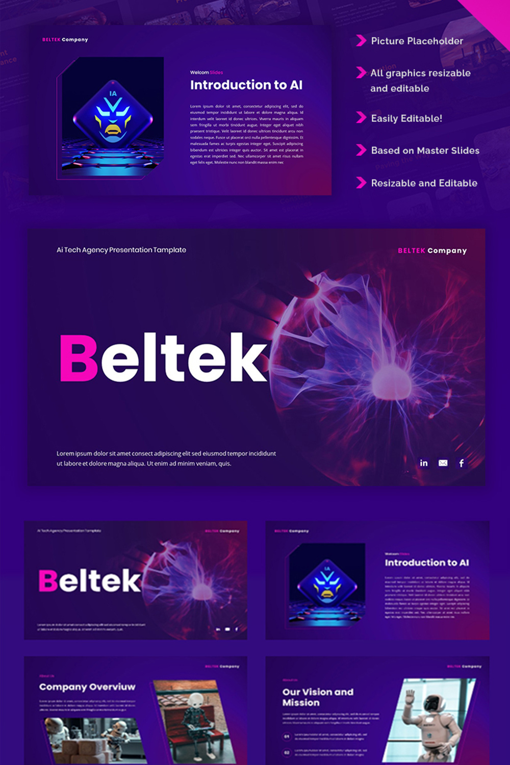 Beltek - AI Tech Presentation PowerPoint Template pinterest preview image.