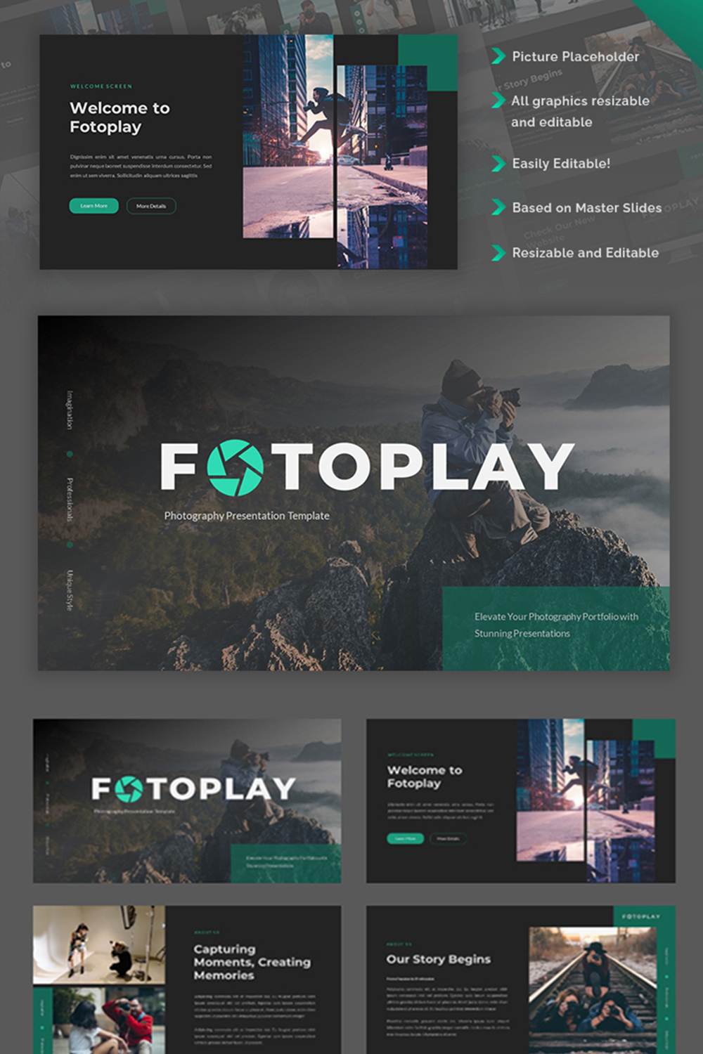 Fotoplay-Photography PowerPoint Template pinterest preview image.