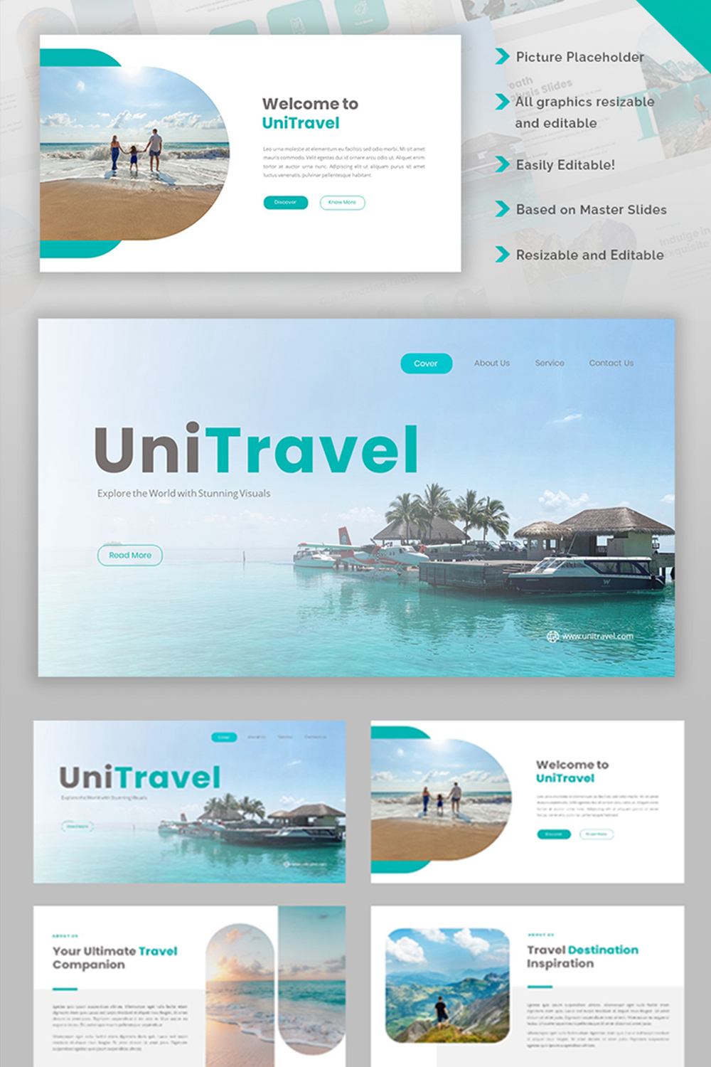 UniTravel-Travel Agency PowerPoint Template pinterest preview image.