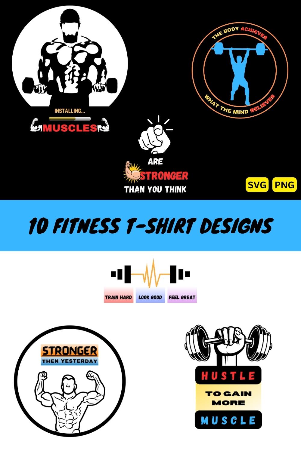 10 Gym/Fitness T-Shirt Designs Bundle pinterest preview image.
