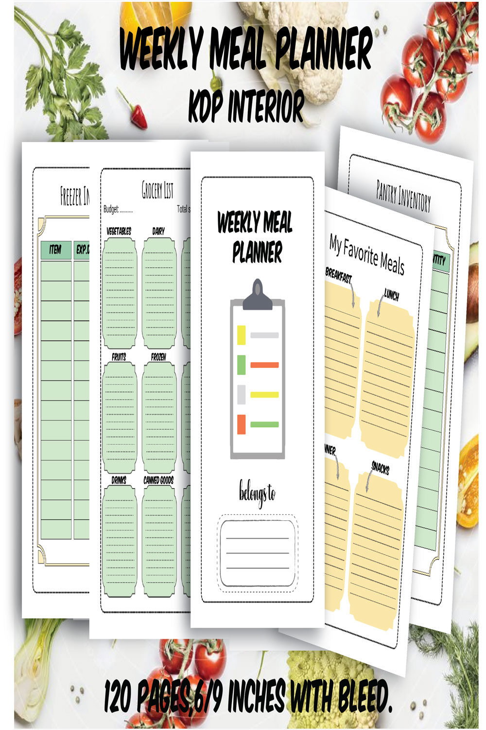 Weekly Meal planner pinterest preview image.