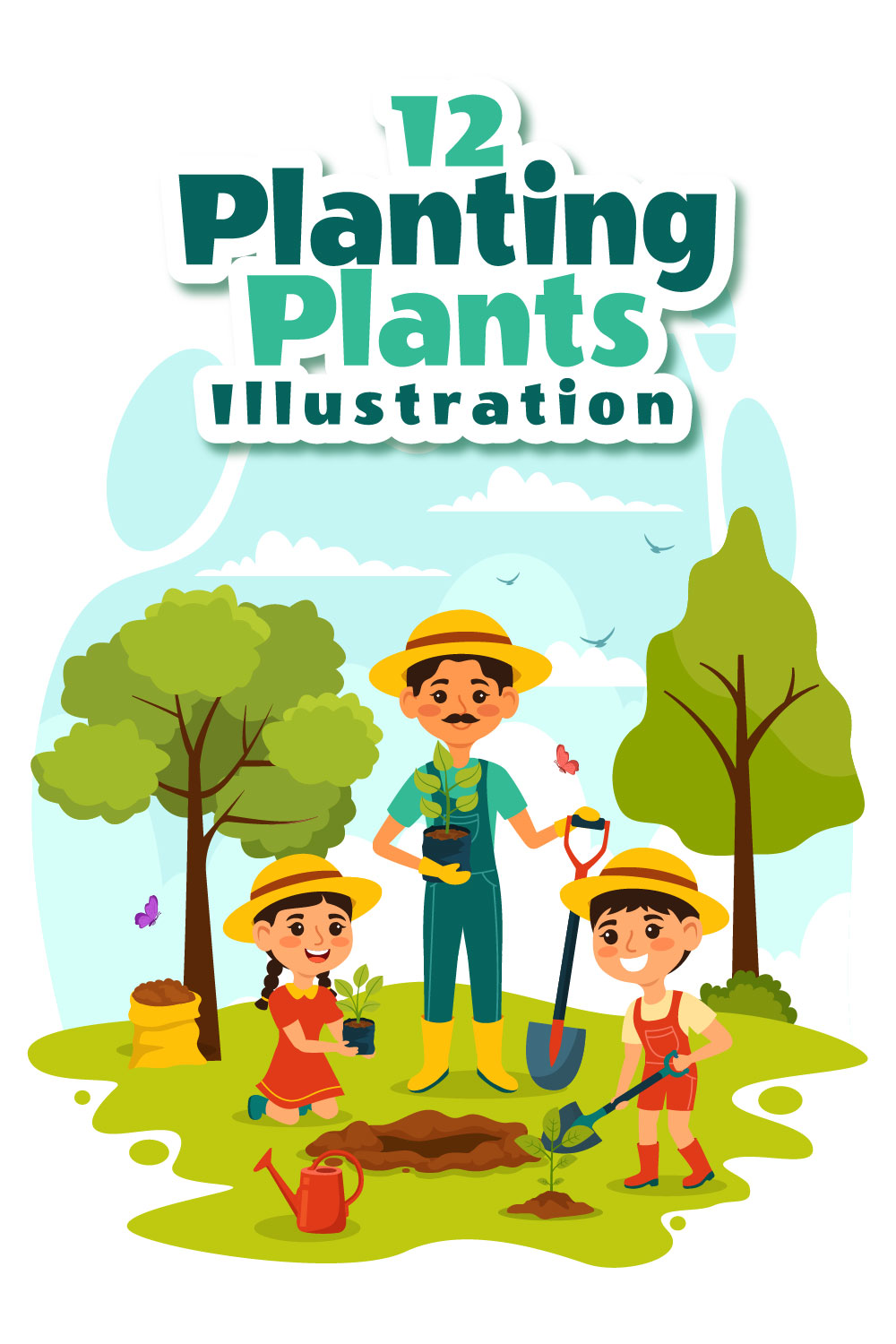 12 Planting Plants Illustration pinterest preview image.