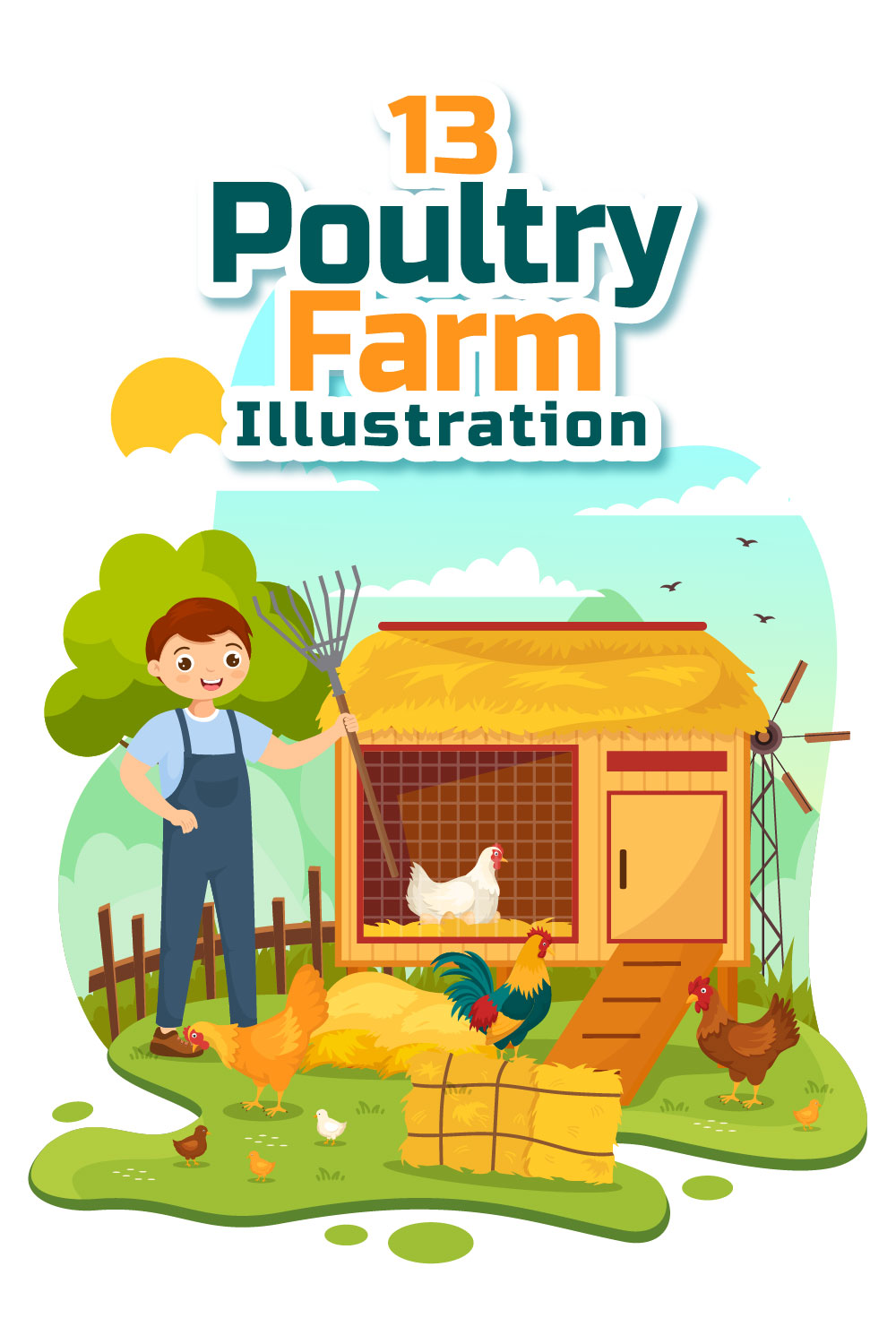 13 Poultry Farm Vector Illustration pinterest preview image.