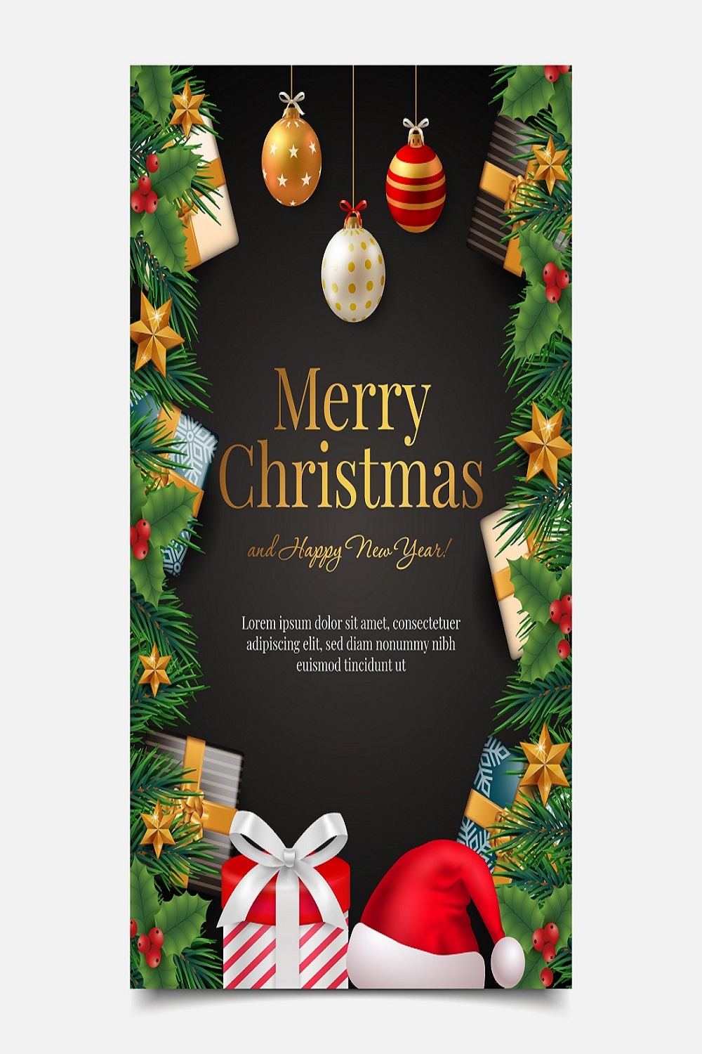 Christmas greeting card template pinterest preview image.