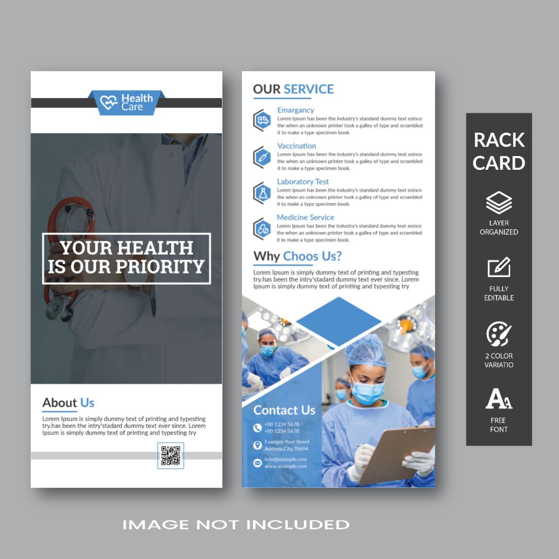 Unique Medical rack card Dl flyer design template preview image.