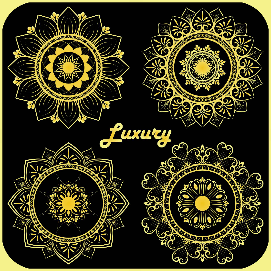 4 Luxury Golden Mandala with a black background cover image.