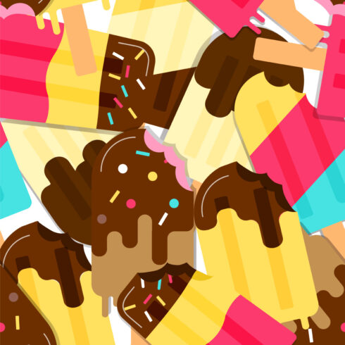 Seamless pattern with colorful popsicles and sprinkles cover image.
